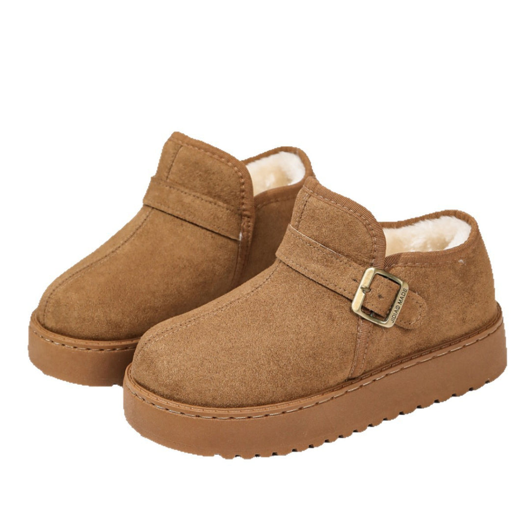 Damen Gefütterte Kurzschaft-Stiefel in Wildleder-Optik mit Plateau und Schnallenriemen Echoarchiv