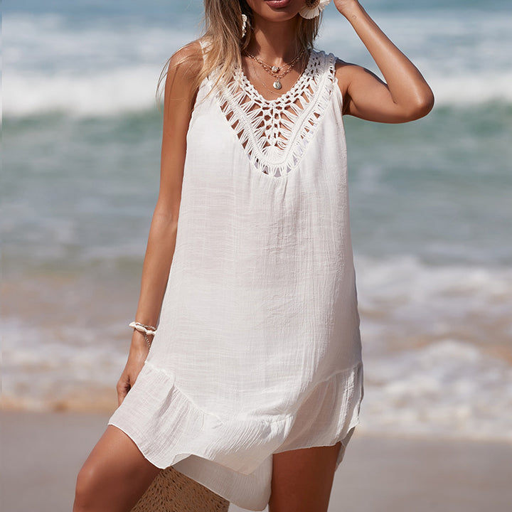 Damen luftiges Häkel-Strandkleid mit V-Ausschnitt und romantischem Saum Echo Archiv
