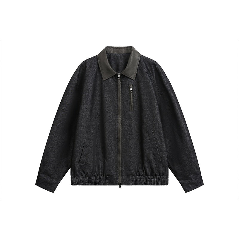 Herren Oversize-Übergangsjacke aus Wollmix mit Hemdkragen, Brust‑Zipper & elastischem Saum Echoarchiv