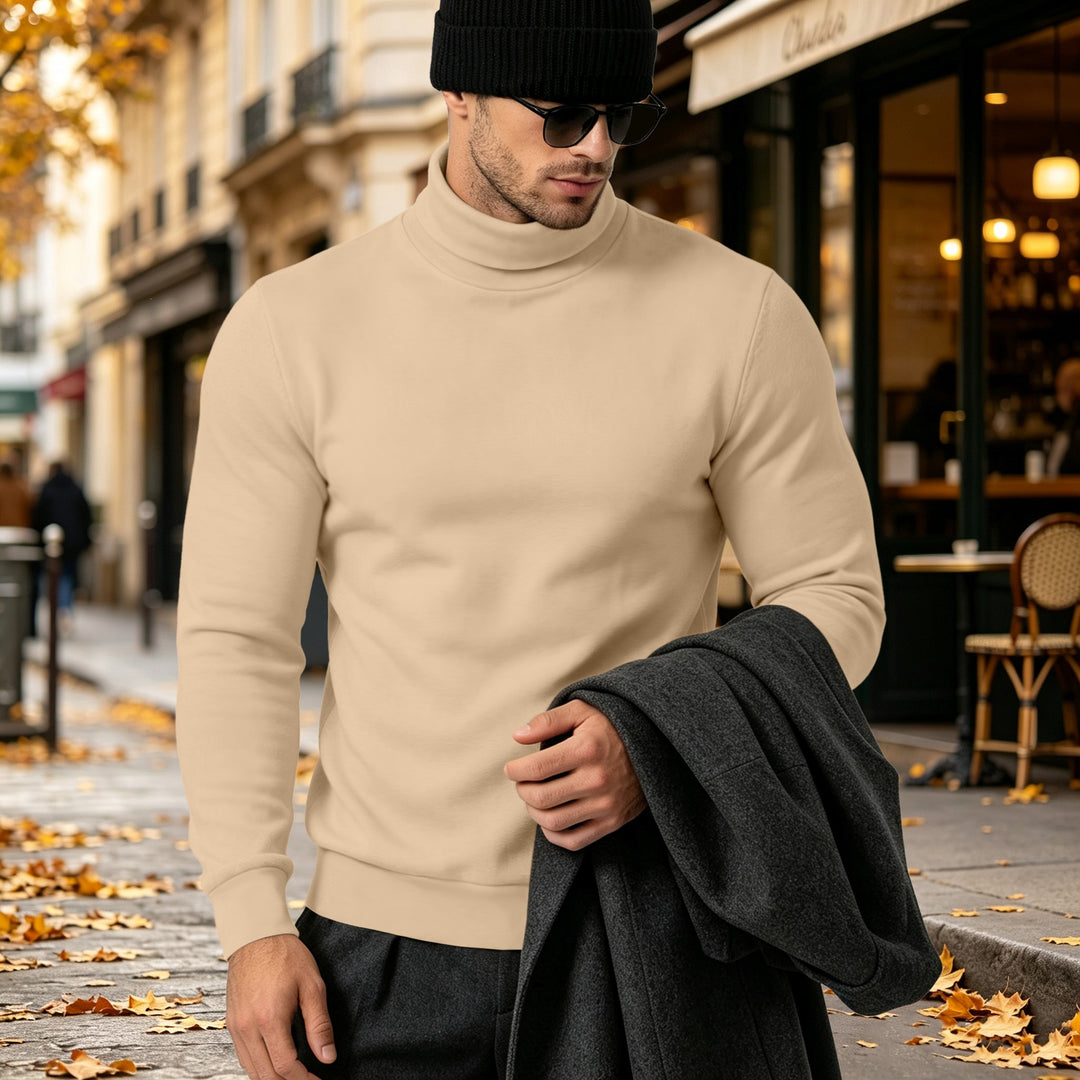 Herren Eleganter Baumwoll-Mix Rollkragenpullover Slim Fit Echoarchiv