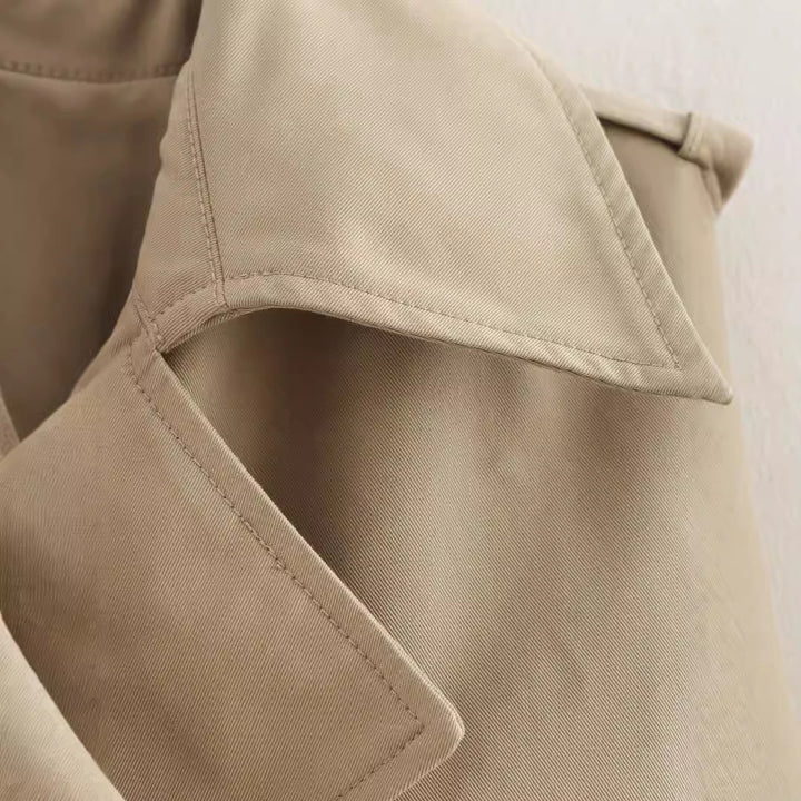 Damen Cropped Trenchcoat mit Doppelreihe und verstellbaren Manschetten Echoarchiv
