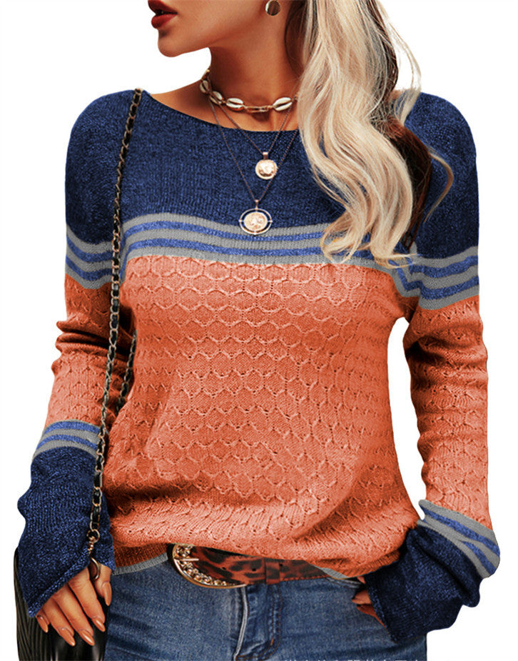 Damen nan lässiger gestrickter Pullover mit Strukturmuster, U-Boot-Ausschnitt und kontrastierenden Bündchen Echo Archiv