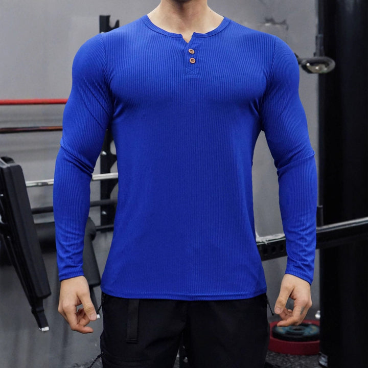 Herren Langarmshirt mit Rippstruktur und Knopfleiste Echoarchiv