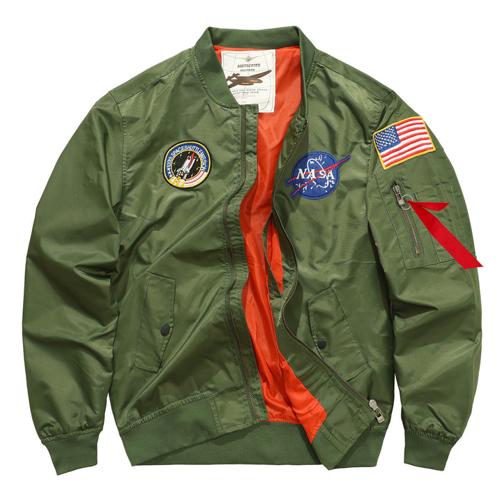 Männermode mit  besticktem Patch Flug-Bomberjacke mit kontrastierender Innenfutter und Utility-Ärmeltasche Echo Archiv