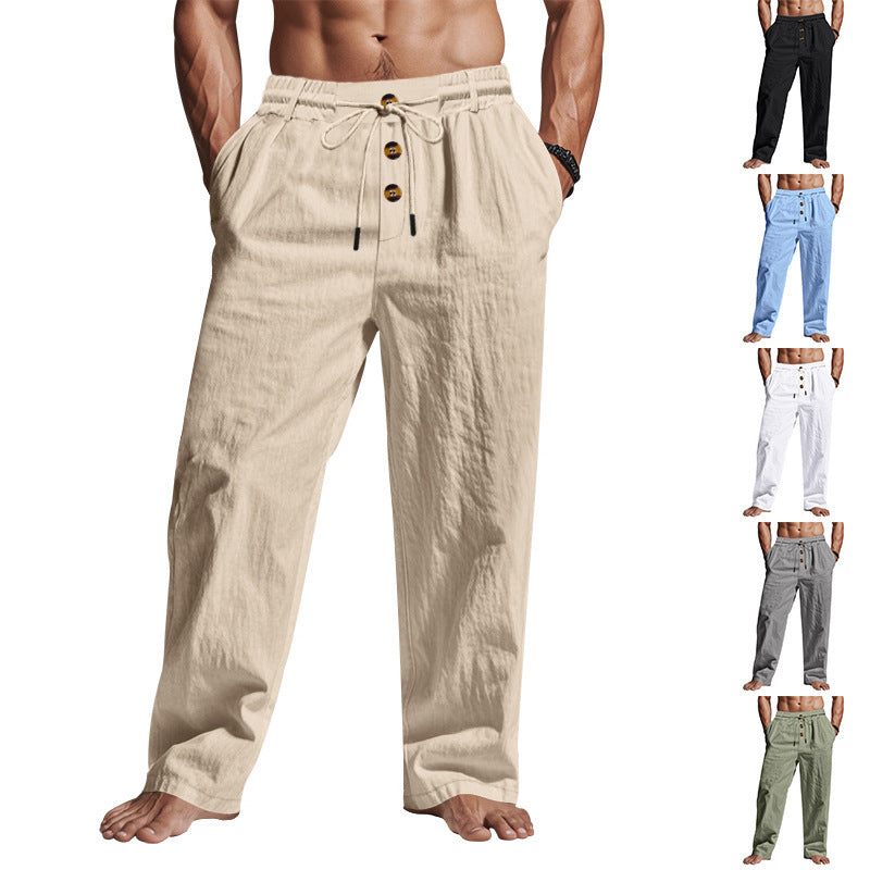 Herren bequeme und luftige Leinenhose mit elastischem Bund und praktischen Taschen Echoarchiv