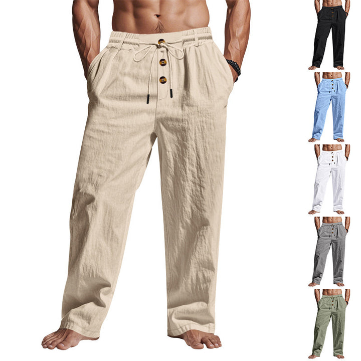 Herren bequeme und luftige Leinenhose mit elastischem Bund und praktischen Taschen Echoarchiv