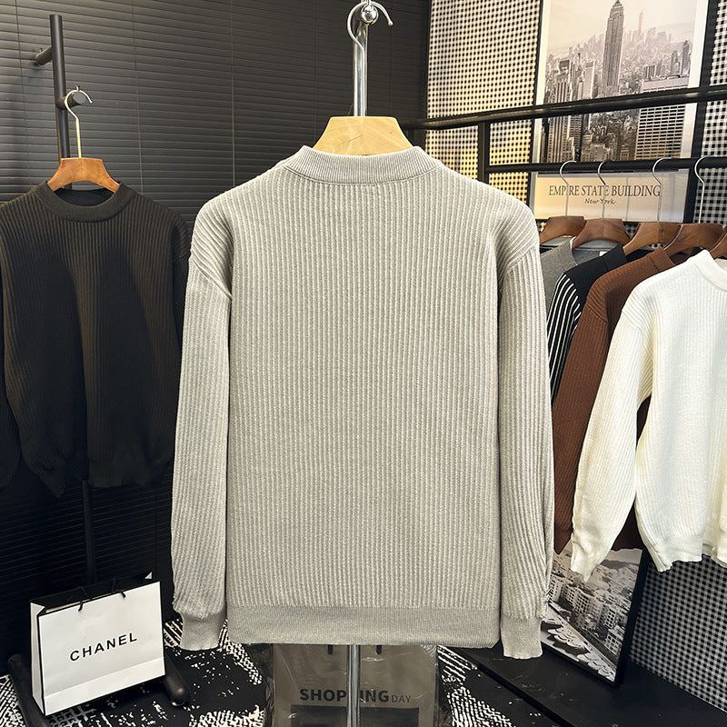 Herren Feiner Rippenstrick-Pullover mit Rundhalsausschnitt und verstärkter Schulternaht Echoarchiv