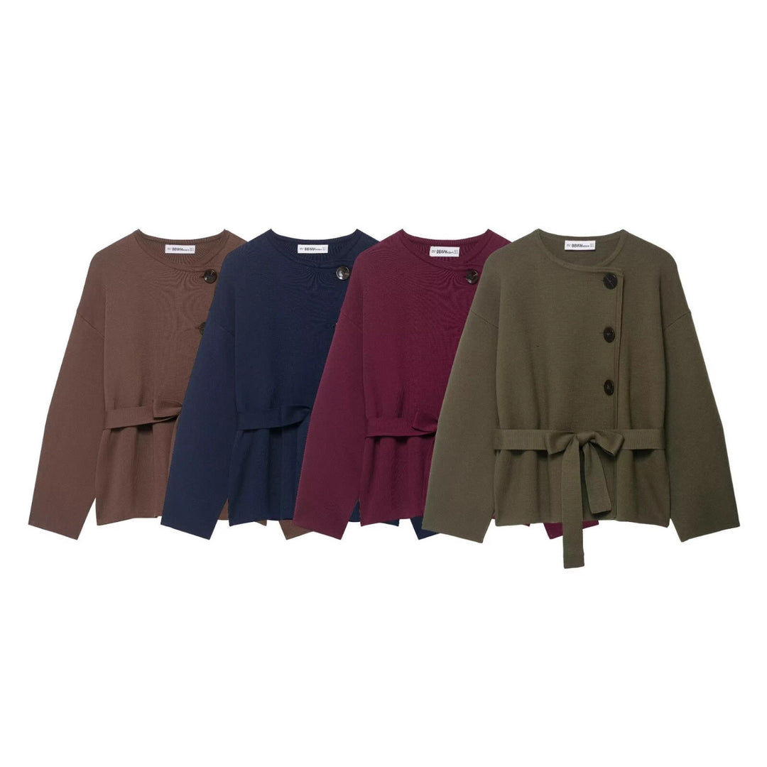 Damen Strickjacke mit asymmetrischer Knopfblende und Taillengürtel Echo Archiv