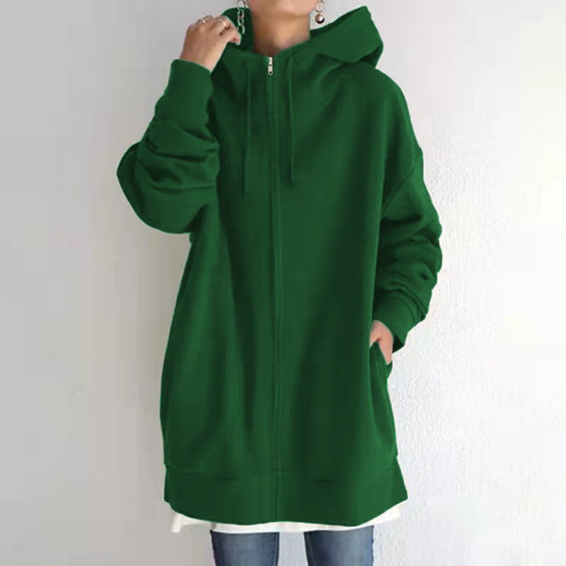 Damen nan oversized Kapuzenlongpullover mit Reißverschluss und Eingrifftaschen Echo Archiv