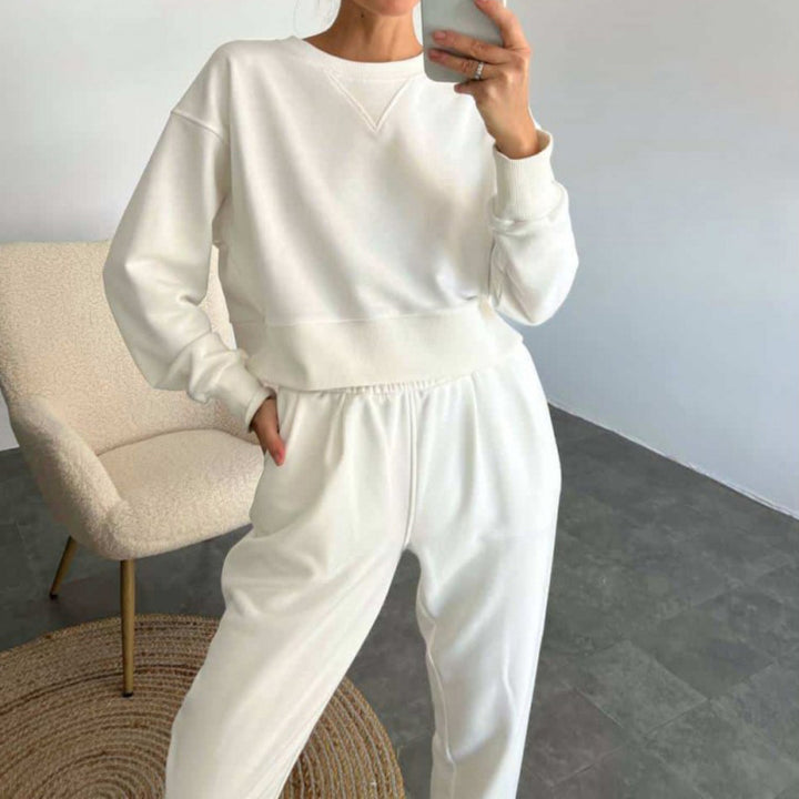 Damen nan Cropped-Sweater-Set mit V-Nahtdetail und hoher Taille Jogginghose Echo Archiv
