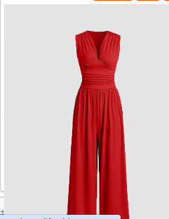 Damen Jumpsuit Palazzo Bein mit Taille