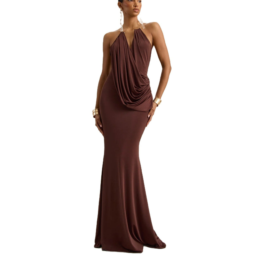 Damen Raffiniertes Maxikleid mit tiefem V-Ausschnitt und Drapierung Echo Archiv