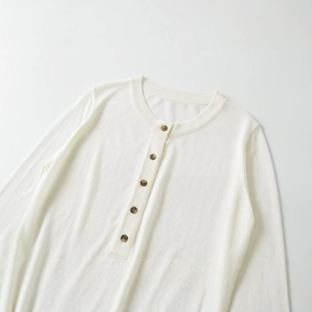 Damen Leichter Henley-Strickpullover mit Knopfleiste und Rippbündchen Echo Archiv