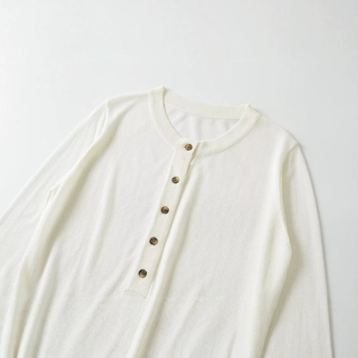 Damen Leichter Henley-Strickpullover mit Knopfleiste und Rippbündchen Echo Archiv