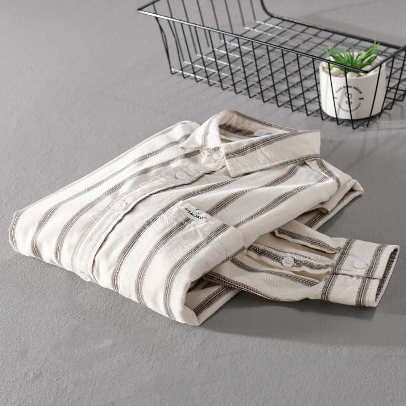 Herren Gestreiftes Oversize-Hemd aus Baumwollmix mit Brusttasche und Relaxed-Fit Echoarchiv