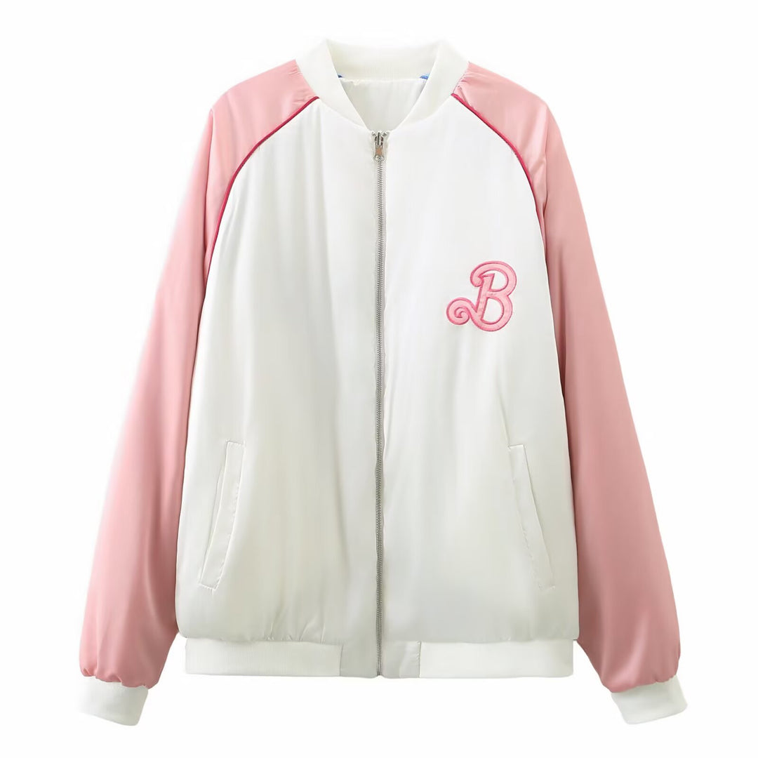 Damen College‑Bomberjacke mit Kontrastärmeln und gesticktem Monogramm Echoarchiv