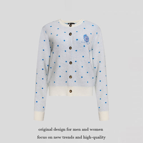 Damen Strick-Cardigan mit Rundhals, Tupfen-Jacquard und Zierwappen Echoarchiv