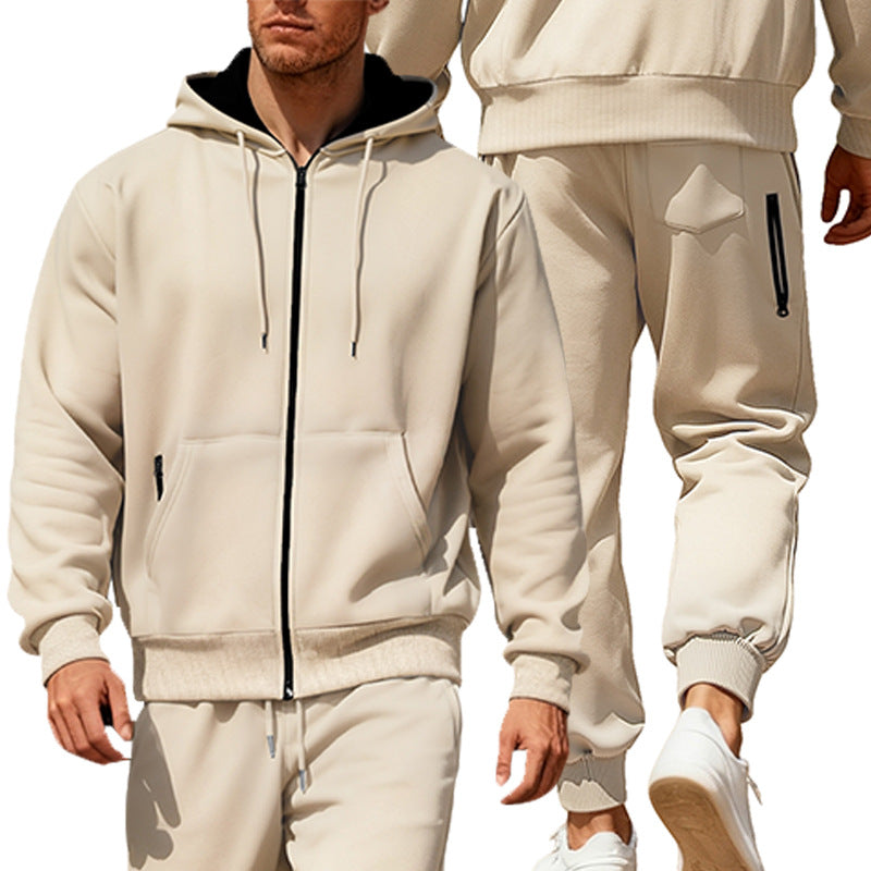 Herren nan Kapuzensweat-Set mit durchgehendem Reißverschluss, Kängurutasche und konischer Jogginghose mit Reißverschlusstaschen Echo Archiv