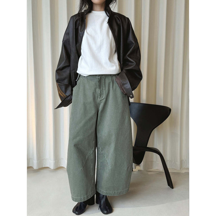 Damen Weite hochtaillierte Culotte-Hose aus Baumwoll-Twill mit großen Aufgesetzten Taschen Echoarchiv