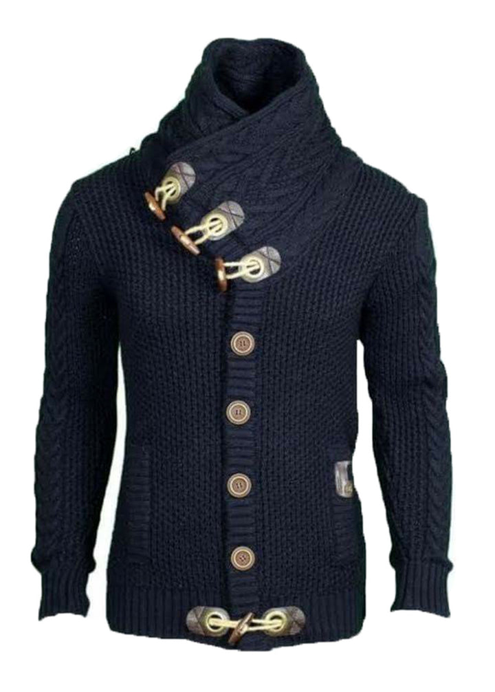 Herren Strickjacke mit asymmetrischem Kragen und einzigartigem Knopfdesign Echoarchiv