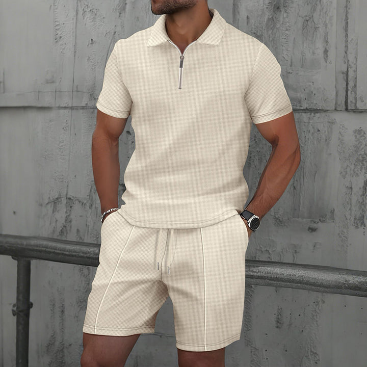 Herren sportliches Kurzarm-Poloshirt mit Reißverschluss und Shorts Echoarchiv