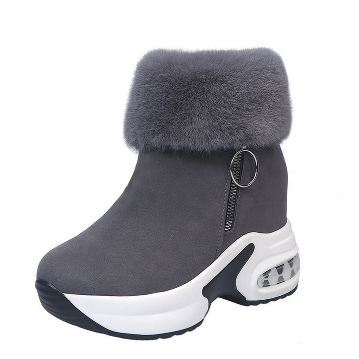 Damen Keilabsatz-Sneaker-Stiefelette mit Teddy-Kragen und Reißverschluss – Névara