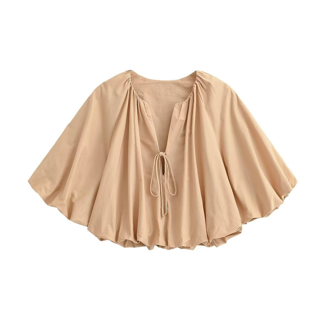 Damen Oversized Cape-Bluse mit Kordelzug, gerafftem Saum und voluminösen Fledermausärmeln Echo Archiv