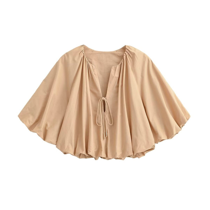 Damen Oversized Cape-Bluse mit Kordelzug, gerafftem Saum und voluminösen Fledermausärmeln Echo Archiv