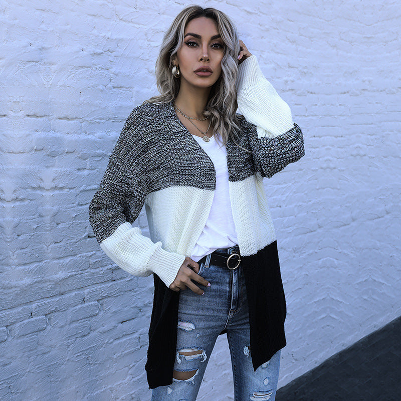 Damen Longline Strickcardigan mit Oversize-Schnitt und Farbblock-Optik Echoarchiv
