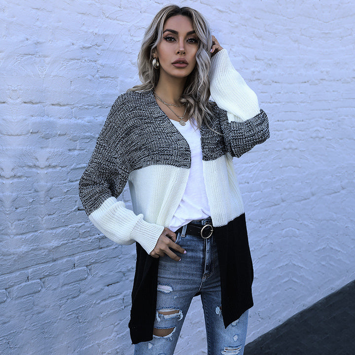 Damen Longline Strickcardigan mit Oversize-Schnitt und Farbblock-Optik Echoarchiv