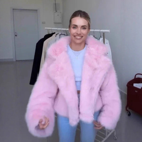 Damen Cropped Kunstpelz-Bomber mit voluminösem Hochflor Echo Archiv