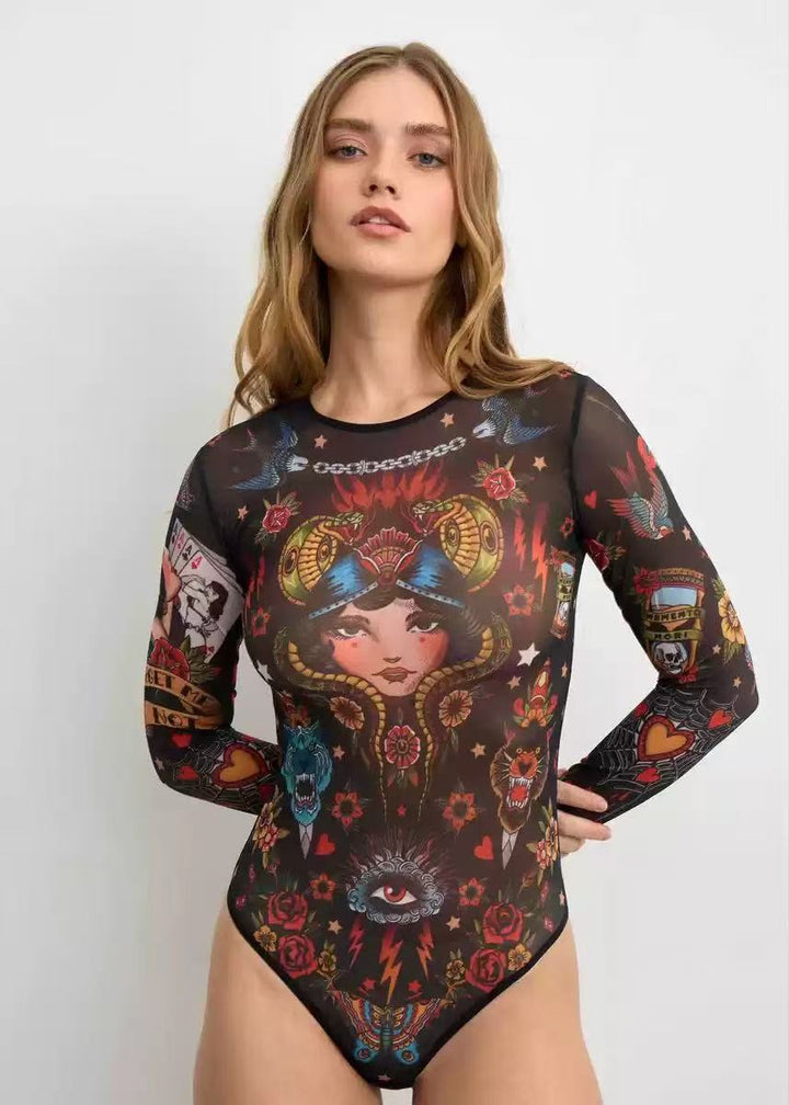 Damen Langarm Badeanzug mit dynamischem Tribal-Muster Echo Archiv