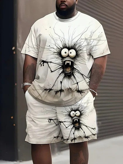 Herren nan lässiges Freizeit-Zweiteiler-Set mit großflächigem Smiley-Sonnenbrillen-Print Echo Archiv