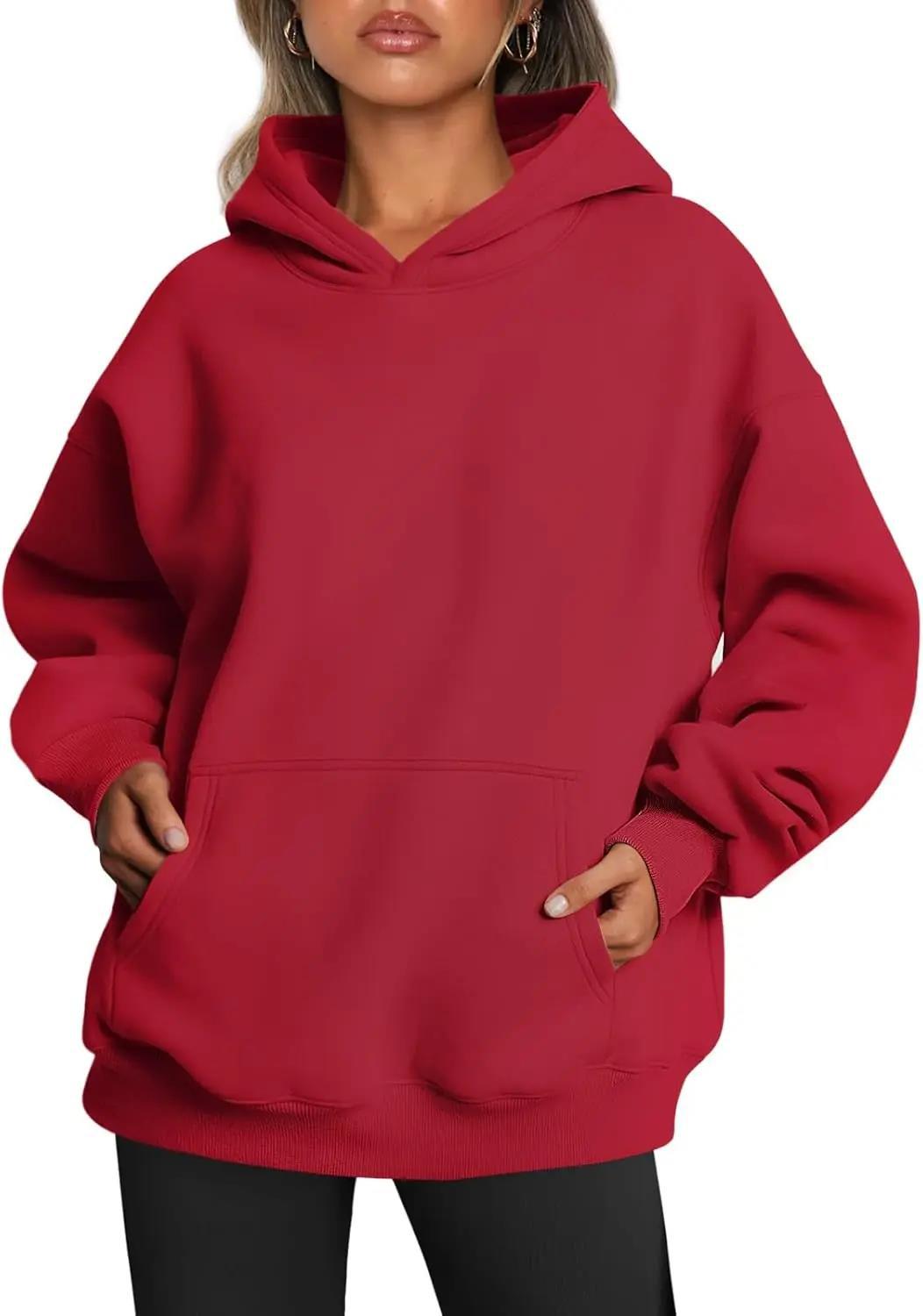 Damen oversized Kapuzenpullover mit verlängerter Silhouette und Kängurutasche – Auréline