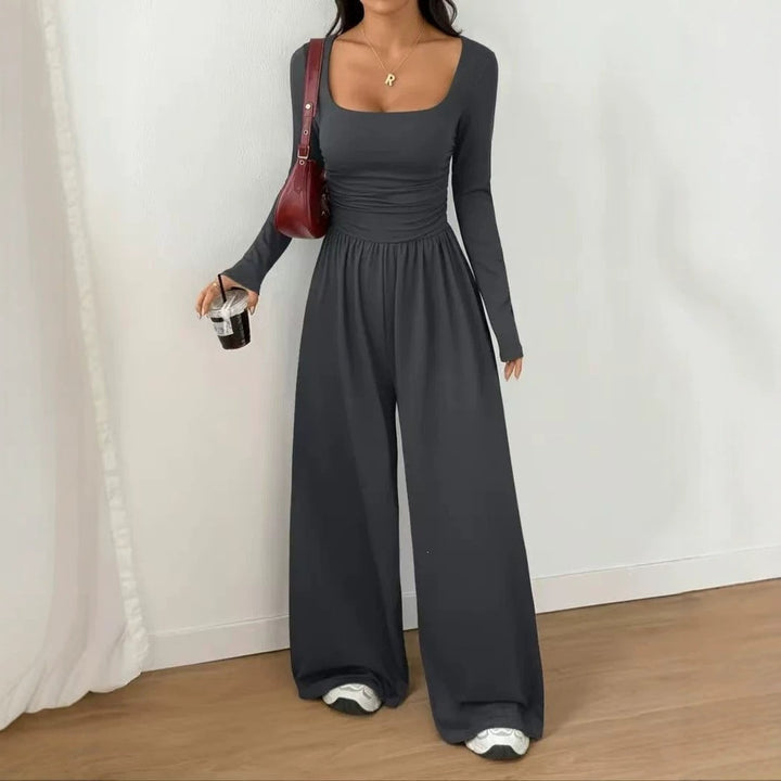 Damen Jumpsuit mit weitem Bein, eckigem Ausschnitt und geraffter Taillenpartie Echoarchiv