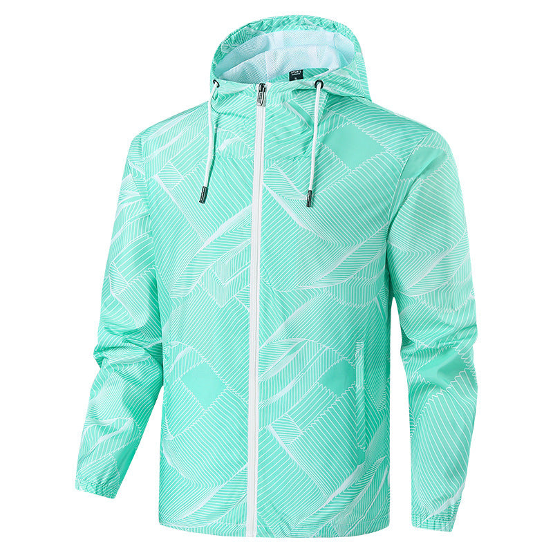 Herren Leichte Kapuzen-Windbreakerjacke mit grafischem Allover-Print und Packfunktion Echo Archiv