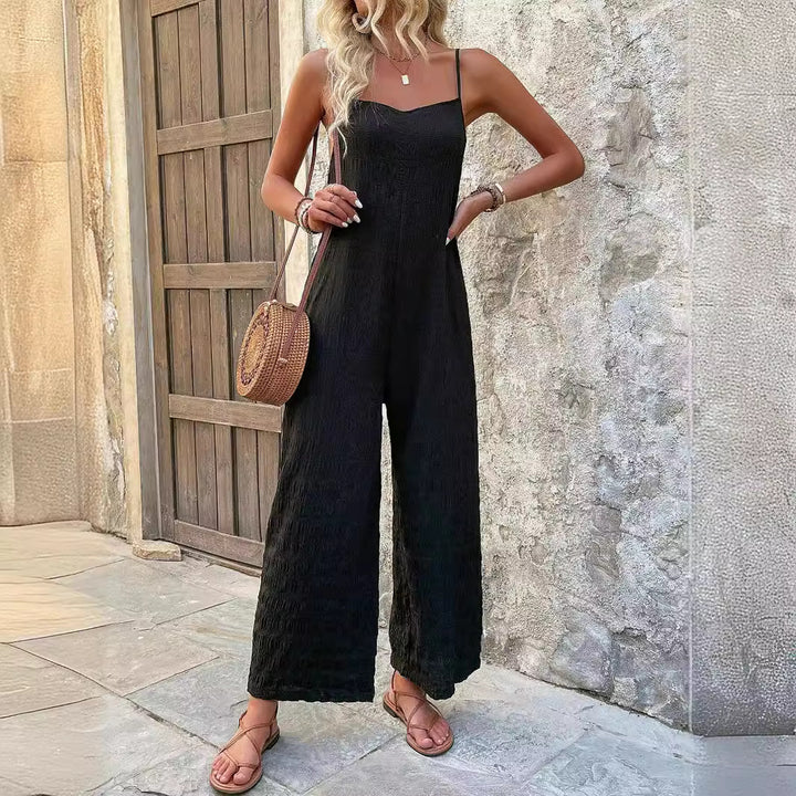 Damen Lässiger ärmelloser Jumpsuit mit weitem Bein, Spaghettiträgern und Paisley‑Print – Solévia