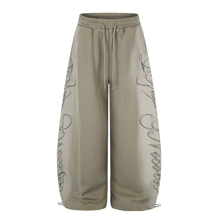 Damen Extraweite Palazzo-Sweathose mit Tunnelzugbund, verstellbarem Saum und seitlichem Script-Print Echoarchiv