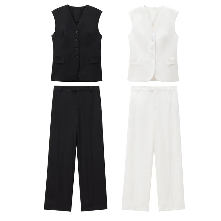 Damen Elegante High‑Waist Stoffhose mit Bügelfalte, geradem weitem Bein und verdecktem Hakenverschluss Echoarchiv