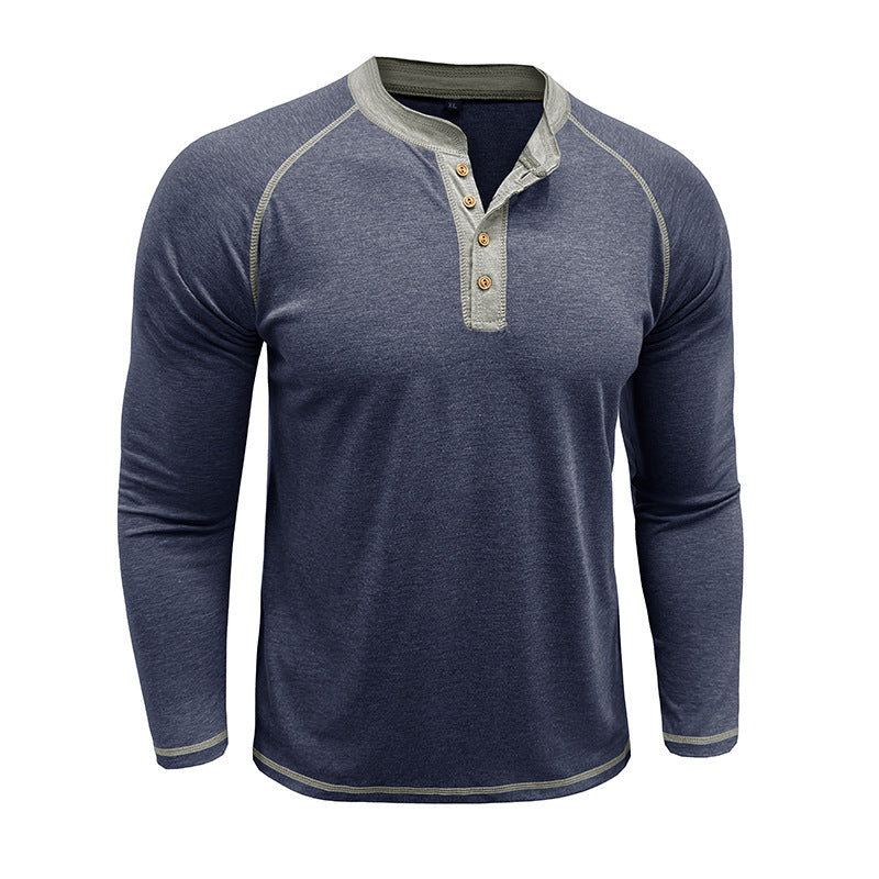 Herren Langarm-Henley-Shirt mit modernem Knopfdesign und Kontrastnähten Echoarchiv