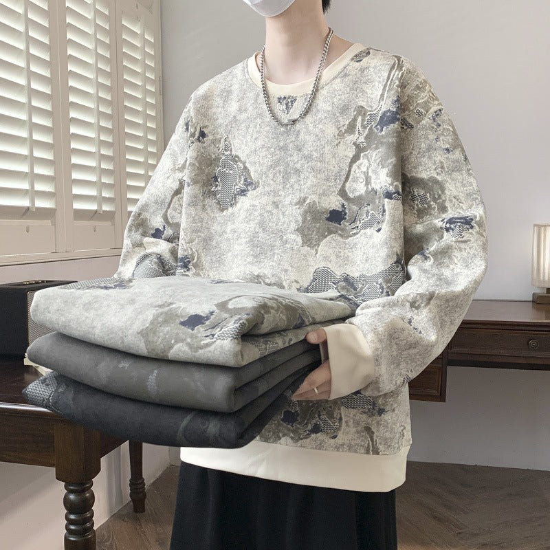 Herren Oversize-Sweatshirt mit abstraktem Marmor-Print und schwerer Baumwollmischung Echoarchiv