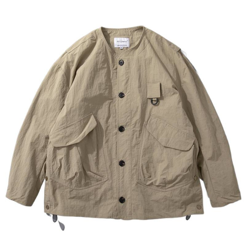Herren Kragenlose Utility-Fieldjacke mit Pattentaschen und Kordelzug Echoarchiv