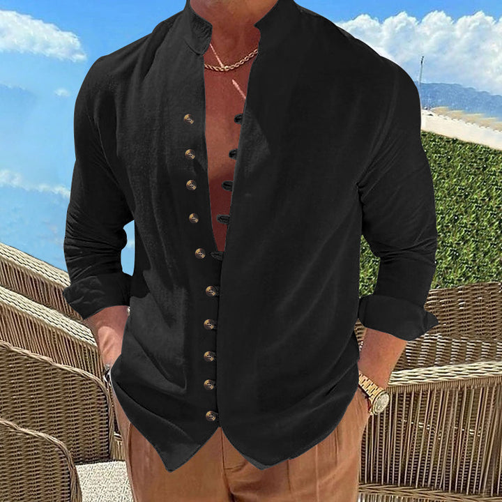 Herren Langarm-Hemd mit modischem Knopfdesign Echoarchiv