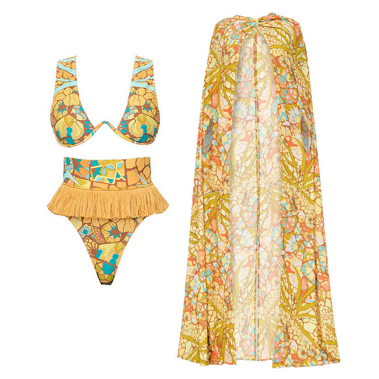Damen Bikini-Set mit fransigem Saum und kreativem Muster Echo Archiv