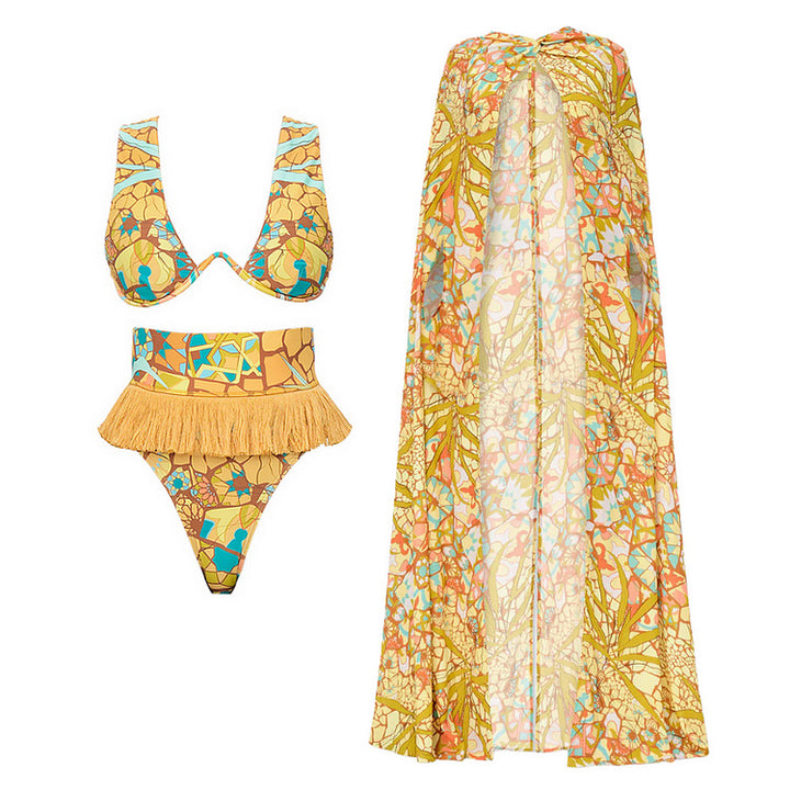 Damen Bikini-Set mit fransigem Saum und kreativem Muster Echo Archiv