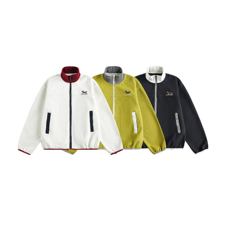 Damen Waffelstruktur Zipjacke im Boxy‑Cut mit Stehkragen und Hundestickerei Echoarchiv