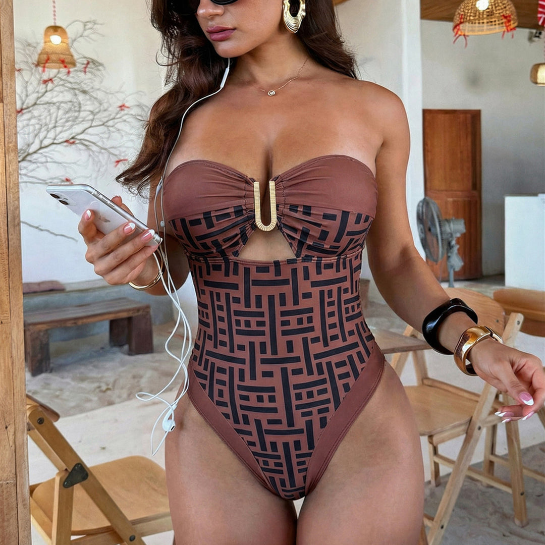 Damen Einseitiger Cut-Out Badeanzug mit dekorativer Schnalle Echo Archiv