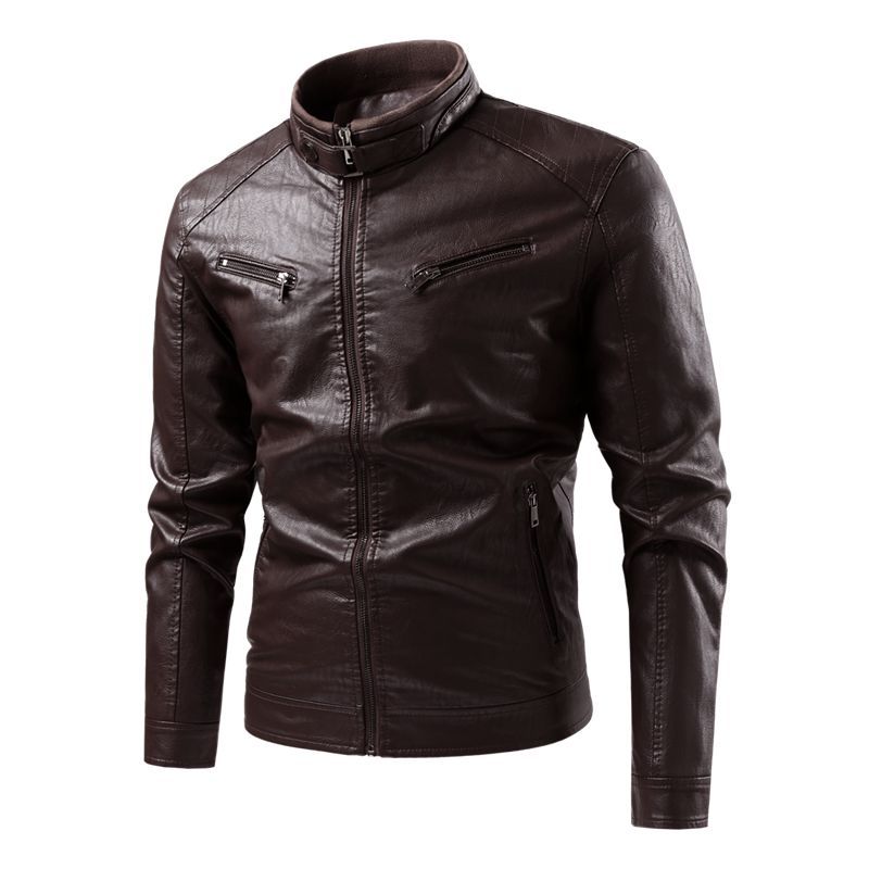 Herren Modische Kunstlederjacke mit Stehkragen und praktischen Taschen Echo Archiv