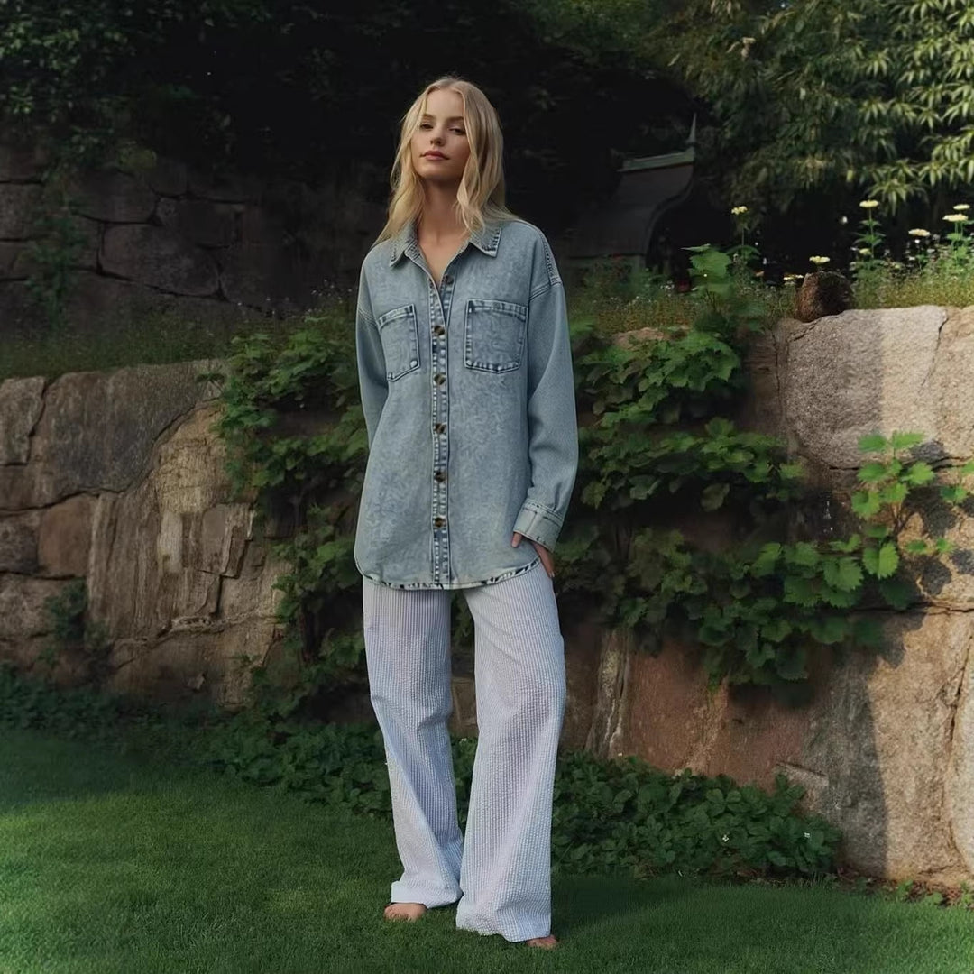Damen Oversized Denim-Hemd mit aufgesetzten Taschen Echo Archiv