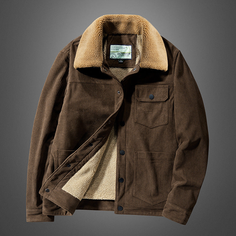 Herren Cordjacke mit Teddyfutter und Druckknopfleiste – Taviero